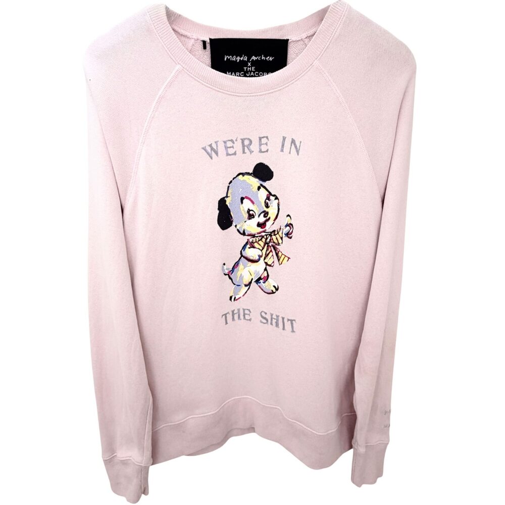 Magda Archer WE'RE IN THE SHIT Marc Jacobs Sweatshirt Women's Medium Light Pink
